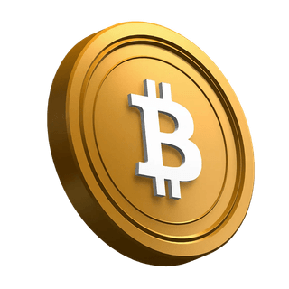 Élément visuel de la section hero représentant une pièce Bitcoin BTC penchée